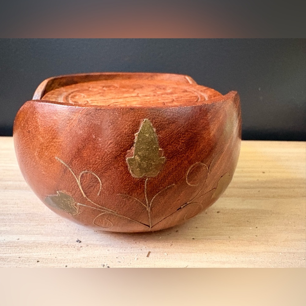 Handcrafted Brown Decorative Leather Bowl with Gold Leaf Accent